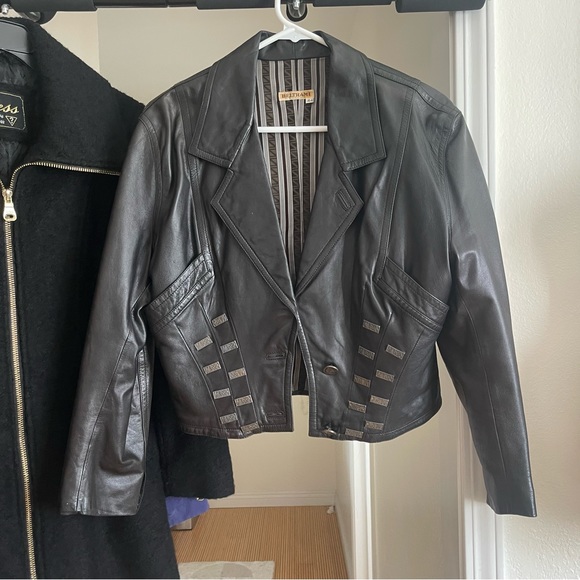 Vintage Jackets & Blazers - Vintage Beltrami Black Genuine Leather Jacket 1980’s silver details